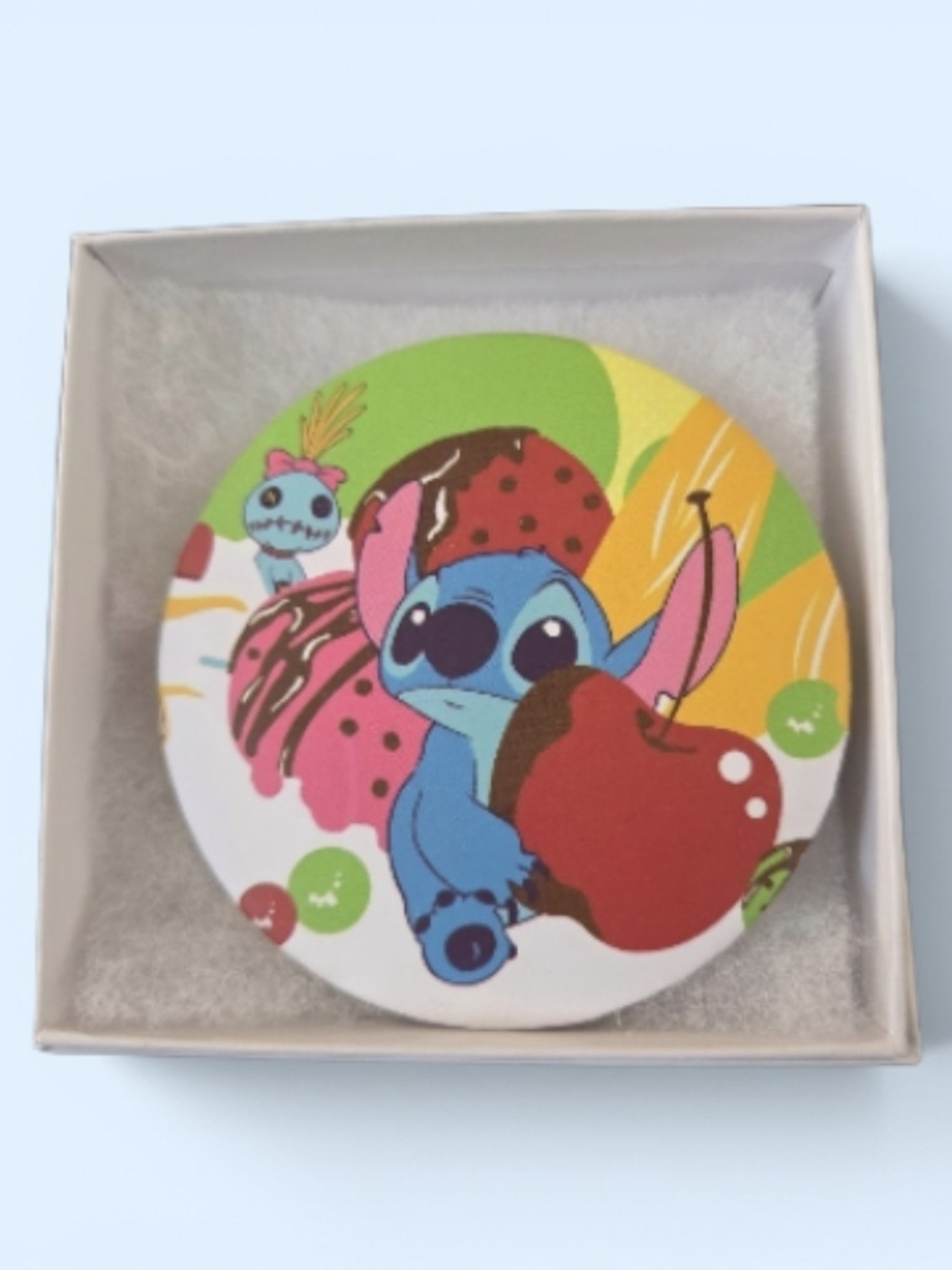 Compact Pocket Mirror with Colorful Cartoon Lid - White